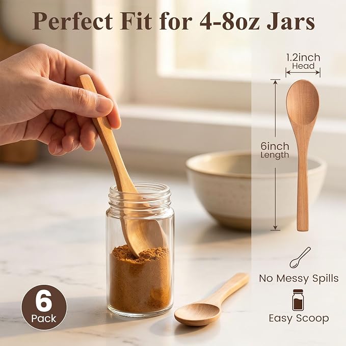 HANSGO Small Wooden Spoons, 6PCS Wooden Spoons for Eating Honey Coffee Tea Jam Bath Salts, 6 Inches