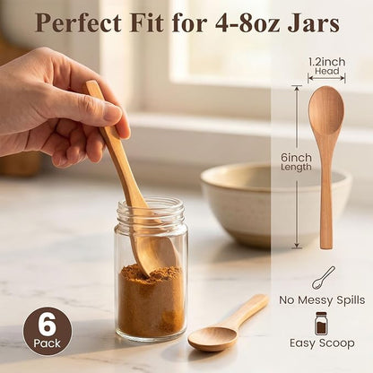 HANSGO Small Wooden Spoons, 6PCS Wooden Spoons for Eating Honey Coffee Tea Jam Bath Salts, 6 Inches