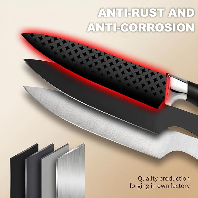 Knife Set, 8 Pieces Kitchen knife Set with Healthy Anti-Rust Coating, Stainless Steel Professional Chef Knife Set with Block, Sharp Kitchen Knives Set with Block for Home Cooking, Dishwasher Safe
