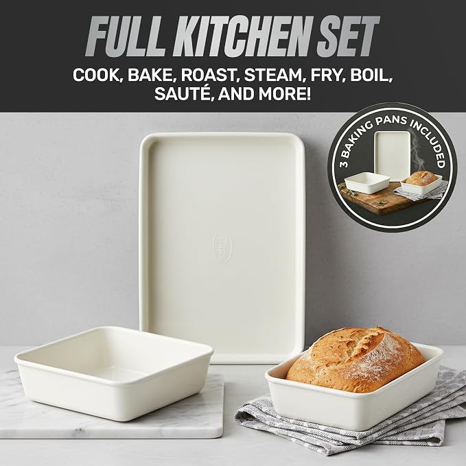 GOTHAM STEEL 20 Pc Ceramic Cookware Set Nonstick, Ceramic Pots and Pans Set Non Stick for Kitchen with Bakeware, Cooking Utensils & Steamer, Non Toxic PFOA PFOS Free, Oven & Dishwasher Safe