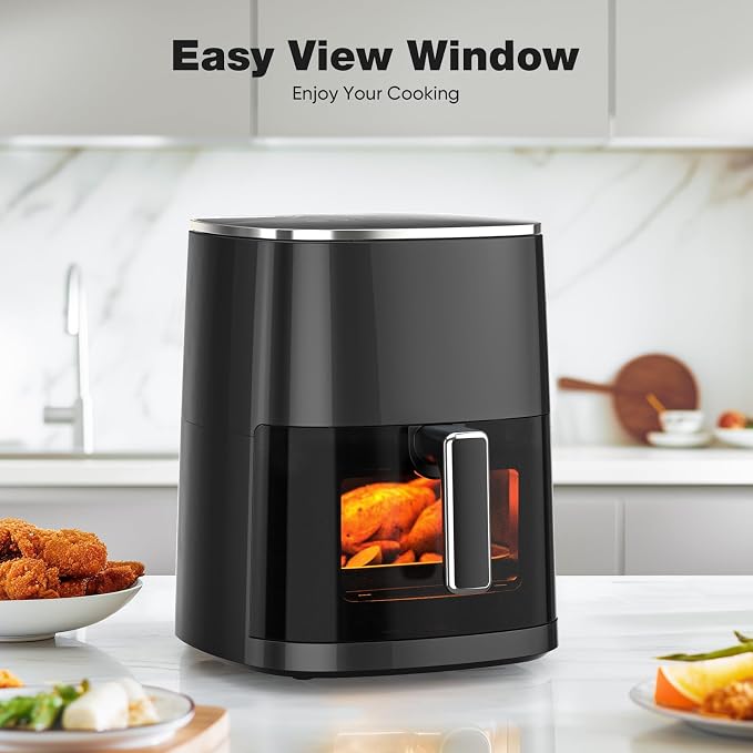 NEWBULIG Air Fryer 6.34 Quarts, Airfryer with Visual Window, 400℉ Fast Heating Air Fryers Oven with Timer, Auto-Off, Non Toxic & Non Stick, Multiple 12 Modes for Roast, Bake, Dehydrate, Fry, Reheat