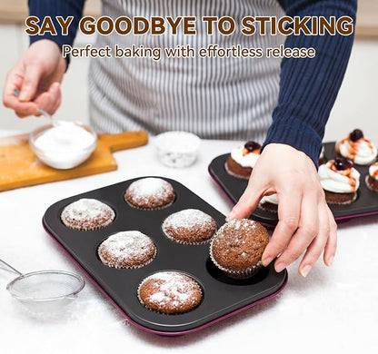 Wildone 13-Piece Baking Pans Set Nonstick - Stackable Bakeware Sets Including Cookie Sheets for Baking, Rack, Muffin Pan, Cake pan, Loaf Pan, Roasting Pan, Heavy Duty & Easy Clean, Plum