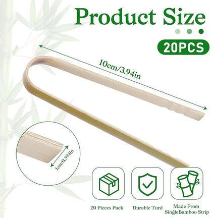 KALIONE 20 Pcs Mini Wooden Tongs Disposable Cooking Utensils Bamboo Tongs Disposable Tongs, 4 Inch Buffet Tongs Cooking Tongs for Cooking Bamboo Toast Tongs Bread Pickles Home Use, 10x0.9cm
