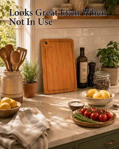 Cutting Boards for Kitchen, Wooden Chopping Board for Meat, Vegetables and Fruit, 18" x 12" XL Deep Carbonized Bamboo Board for Meal Prep, Serving, Daily Cooking and Kitchen Counter