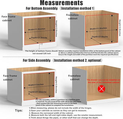 Mulush 10”W x 21”D x 3”H Soft Close Slide Out Wood Drawer Organizer for Kitchen, (Cabinet Opening>11.5 inches for Bottom Assembly, Opening= 11 inches for Side Assembly)