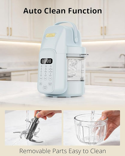 SosekiBaby FM01 Baby Food Maker with Glass Bowl One Step Baby Blender-Food Processor and Steamer Puree Grinder 316L Stainless Steel Blades Auto Cooking & Easy Cleaning-BPA-Free Blue