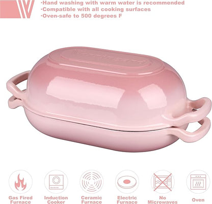 VORRINGARD Enameled Cast Iron Sourdough Bread Oven, Dutch Oven, Loaf Cast Iron Bread Pan for Homemade Bread Baking, Meatloaf Pan with Lid, 5QT, Pink