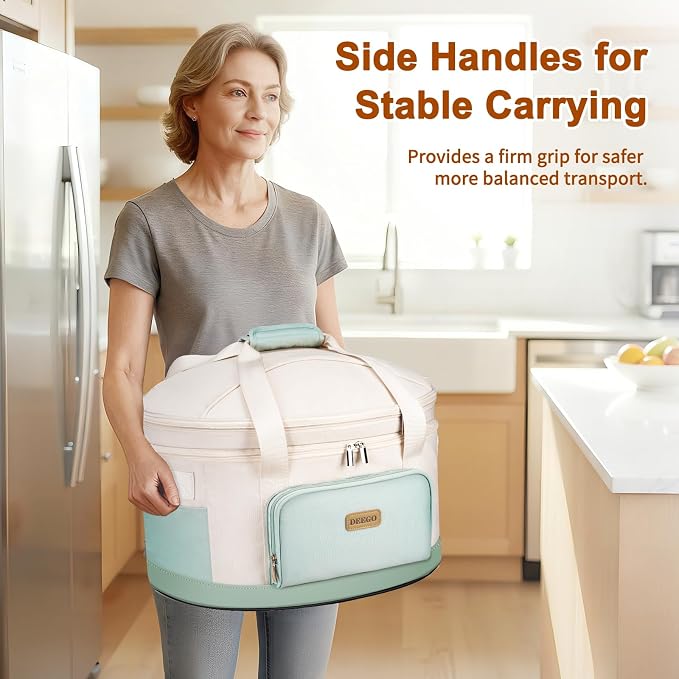 DEEGO Carrying Bag for Crock-Pot 6-8 Quart, 2-Layer Insulated Portable Slow Cooker Travel Bag with Support Pad, Lid Fasten Straps & Easy-Clean Liner, Ideal for Transport, Family Gatherings Potlucks