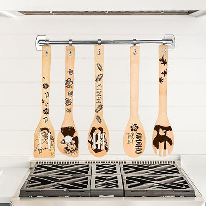 Birthday Gifts for Women - 5 PCS Leo and Stitc Wooden Spoons for Cooking,Engraved Cartoon Kitchen Accessories,Cute Cartoon Spatula for Kitchen Decor Stitc Kitchen Stuff,Lelo and Stitc Gifts