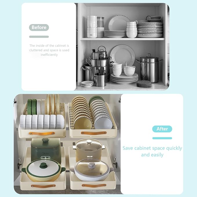 Pull Out Cabinet Organizer,Heavy Duty Slide Out Drawers for Cabinets with Adhesive Nano Film,Stainless Steel,19.6" D x 12.2 "W x 3.94 "H for Kitchen,Pantry and Bathroom,1Pack