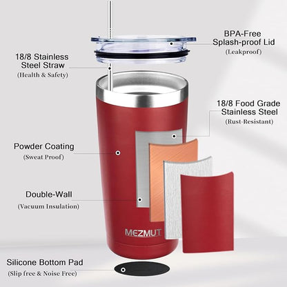 MEZMUT 20oz Tumbler Coffee Travel Mug with Lid and Straw, 6 Pack Stainless Steel Double Wall Vacuum Spill Proof Insulated Tumbler, Hot or Iced Coffee Cups for Drinks (6Pcs, Mixed1)
