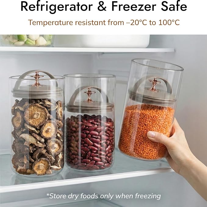 carrotez 6.3 Cup Vacuum Sealed Coffee Bean Container, Ecozen Plastic Airtight Food Storage Canister with Easy-Release Lever, Durable Space-Saving Design for Kitchen Countertop – 50.7 fl oz (1.5L)