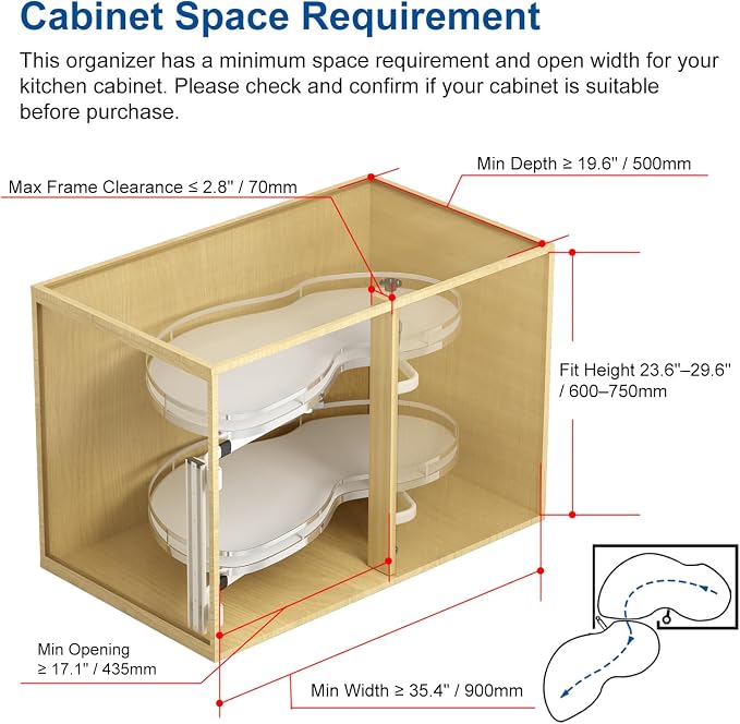 VADANIA Left Swing Pull Out Organizer for 36" Blind Corner Kitchen Cabinet, 2 Tiers Swing Tray, Soft Close, Left Handed Open