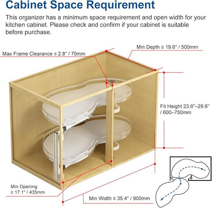 VADANIA Left Swing Pull Out Organizer for 36" Blind Corner Kitchen Cabinet, 2 Tiers Swing Tray, Soft Close, Left Handed Open