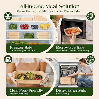 100 Piece (50 Pack) Meal Prep Containers with Lids, 28 oz Cornstarch Food Storage Containers Plant-based Lunch Box for Salad,BPA Free Plastic Take Out Containers Microwave and Freezer Safe