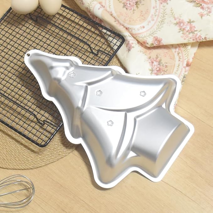 12 Inch Aluminum Christmas Tree Shaped Cake Pan - Professional Non-Stick Baking Tin for Festive Holiday Desserts, For Christmas Cake，silver (Christmas Tree cake pan)
