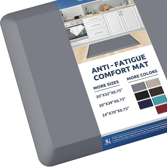 KitchenClouds Kitchen Mat Cushioned Anti Fatigue Rug 20"x32" Water Resistant, Non Slip, Standing and Comfort Desk/Floor Mats for House Sink Office (Grey)