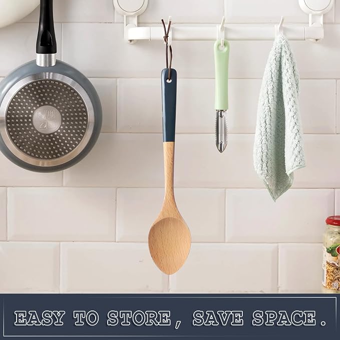 AOOSY Large Wooden Cooking Spoons for Kitchen, 12 Inch Natural Wood Spoons with Heat Resistant & Scratch-Free Design for Mixing, Baking, Serving Nonstick Cookware
