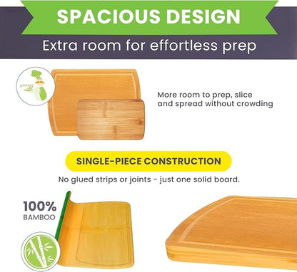 Extra Large Bamboo Cutting Board Set of 2 – Wood Cutting Boards for Kitchen with Glue-Free Surface™ & Juice Groove – Non-Toxic Wooden Chopping Boards, FSC-Certified, Durable Carving Boards