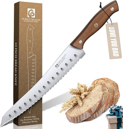 Purple Dragon Bread Knife, Serrated Knives for Homemade Bread Sourdough, German High Carbon Steel Cake Knife and Fruits Cutting, Gift Box, Anniversary Idea Christmas Gift for Men and Women