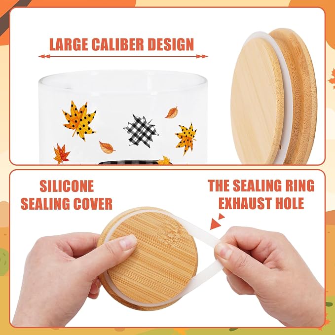 JarThenaAMCS 3Pcs Fall Glass Storage Jars with Airtight Lid Pumpkin Truck Leaves Clear Food Storage Canisters Sets for Autumn Thanksgiving Home Kitchen Countertop Decoration