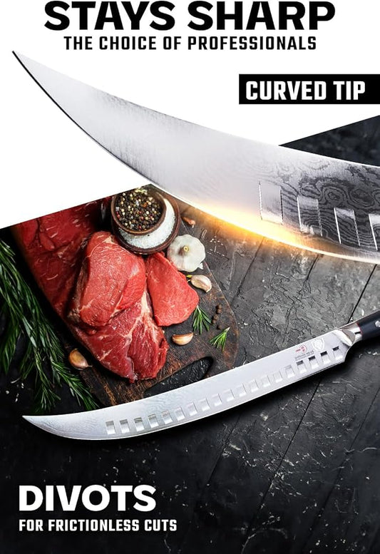 DALSTRONG Butcher Knife - 12.5 inch Slicer - Shogun Series ELITE - Japanese AUS-10V Super Steel - Black G10 Handle - Vacuum Treated Cimitar Meat Breaking Knife Gift - Sheath Included