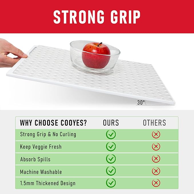 Cooyes French Door Refrigerator Liners 24" x 240", Absorbent Strong Grip Fridge Mats Machine Washable, Non-Adhesive Refrigerator Shelf Liner for Fridge Bins & Kitchen Cabinets, Gray