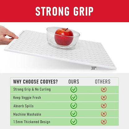 Cooyes French Door Refrigerator Liners 24" x 240", Absorbent Strong Grip Fridge Mats Machine Washable, Non-Adhesive Refrigerator Shelf Liner for Fridge Bins & Kitchen Cabinets, Gray