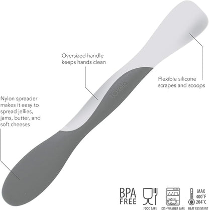 Tovolo Elements Scoop and Spread Large Dual End Silicone Sandwich Spreader Tool with Nylon Handle, BPA Free Dishwasher Safe Silicone and Nylon Tool for Spreading and Scooping, White and Charcoal Gray