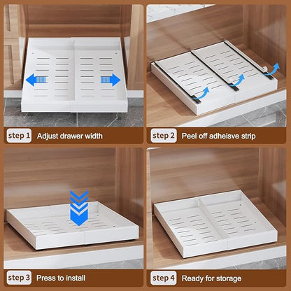 2-Pack Expandable Pull Out Drawers for Cabinets, 21" Deep Each, Adjustable 12–20" Width – Magnetic Dividers, Optional Riser, Heavy-Duty 3-Rail Glide, No-Drill Roll-Out Shelf Organizers, White