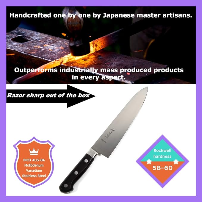 Japanese Chef Knife INOX AUS-8A Stainless Steel Black Pakkawood Handle, Gyuto 9.5-inch (240mm)