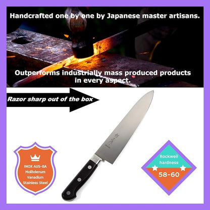 Japanese Chef Knife INOX AUS-8A Stainless Steel Black Pakkawood Handle, Gyuto 9.5-inch (240mm)