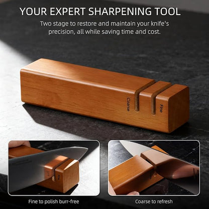 KnifeSaga Kitchen Knife Set with Block and Sharpener | 12-Piece Premium High Carbon Stainless Steel Knife Block Set, Ergonomic Anti-Slip Handle, Rubberwood Knife Block