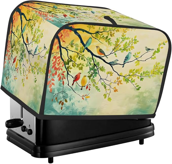 Animal Bird Toaster Cover 4 Slice Wide Slot Washable Toaster Covers | Tree Art Dust and Fingerprint Protection Bread Maker Covers for Kitchen Accessories Decor Bakeware Women Gift