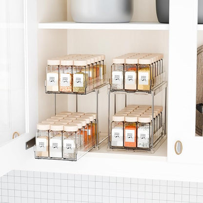 Yieach 4 Pack 2 Tier Vertical Spice Rack Pull Out,10.4'' Deep Narrow Slide Out Spice Rack Organizer for Inside Cabinets,Kitchen,Pantry,Cupboard Seasoning,Can,Jar Organizer and Medicine Cabinet Storage