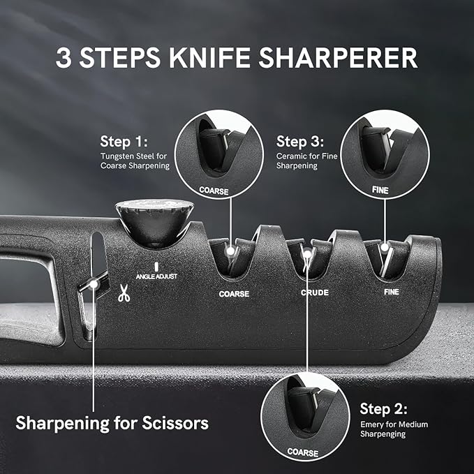 DARK EDGE 3PCS Kitchen Knives Set, 8 Inch Chef Knife with Black Sharpener and Blade Guard, Professional Kitchen Chef's Knife Set 06