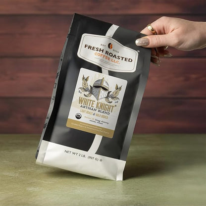 Fresh Roasted Coffee, Organic White Knight Whole Bean Coffee, Light Roast, USDA Organic, Kosher, 2 lb (32 oz)