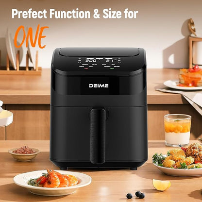DEIME Air Fryer 4.5 Qt, Small Airfryer Digital Space Saving Compact, Bake, Reheat, Roasts for Quick Easy Meals, Mini Compact & Quiet, Nonstick & Dishwasher Safe Basket (Black-4.5QT)