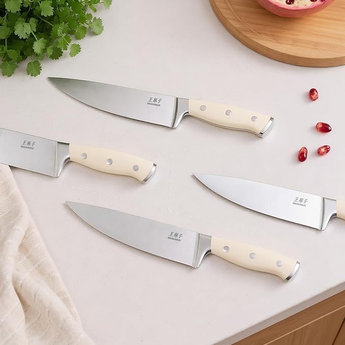 WANGMAZI Block Knife Set, 15 Pcs Kitchen Knife Set with Block and Sharpener, Ultra Sharp Kitchen Knives Set, Modern Style for Home & Chef, Natural Pro