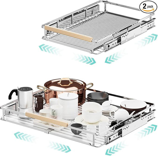 2Pack Expandable Pull Out Cabinet Organizer, 17.1-28"W x 22.5"D | Adjustable Width, Under Sink Organizer, Drawer Storage Shelves, For Kitchen, Bathroom, Closet, Pantry, Cupboard