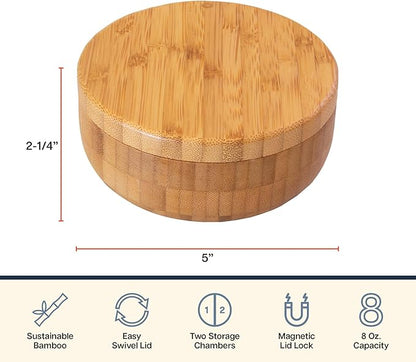 Totally Bamboo Salt Keeper Duet, Salt and Pepper Container with Dual Compartments, Bamboo Spice Cellar with Magnetic Swivel Lid, Countertop Bowls for Seasonings