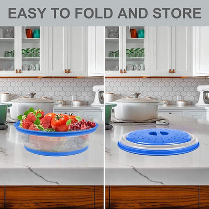 2 in 1, Aidacom Microwave Splatter Cover for Food & Silicone Microwave Mat, Mat as Bowl Holder, Trivet, Pot Holders, Drying, Baking, Utensils Rest for Kitchen Counter, Dishwasher Safe, Blue