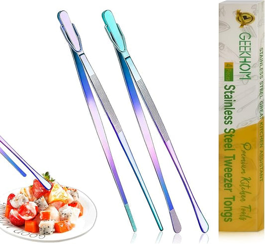 GEEKHOM 2-Piece 12-Inch Professional Kitchen Tongs: Dishwasher Safe Stainless Steel with Serrated Tips for Cooking & Serving (Colorful)