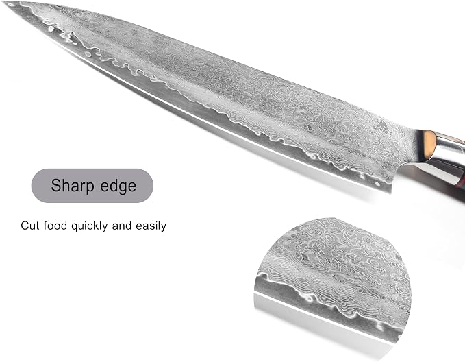 Miyake 7.5" Japanese Gyuto Chef Knife, 9Cr18MoV Stainless Steel Sharp Kitchen Knife with G10 & Pakkawood Handle, Damascus Finish, Gift Box Included