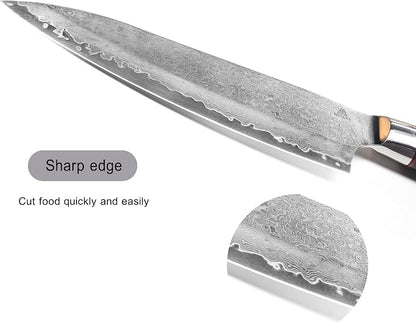 Miyake 7.5" Japanese Gyuto Chef Knife, 9Cr18MoV Stainless Steel Sharp Kitchen Knife with G10 & Pakkawood Handle, Damascus Finish, Gift Box Included