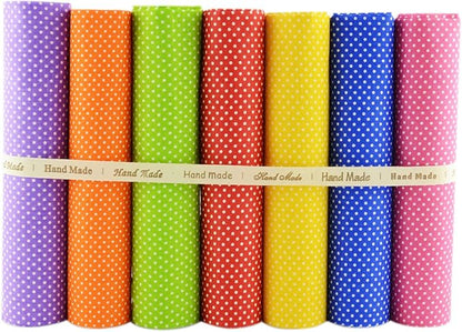 Cotton Fabric Plain Printed 7 Pieces (20"X20"), Comfortable Fabric For Quilting, Pretty Floral Pattern, DIY Artcraft For Sewing - Rainbow