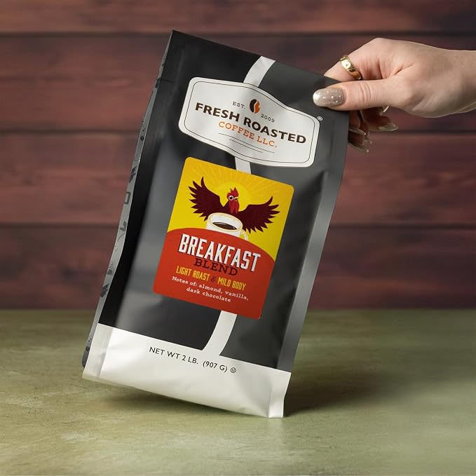 Fresh Roasted Coffee, Breakfast Blend Whole Bean Coffee, Light Roast, Kosher, 2 lb (32 oz)