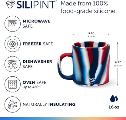 Silipint 16oz Silicone Coffee Mug – Pack of 1 Unbreakable Dishwasher Safe Microwave Oven & Freezer Compatible Travel Mug – Non-Toxic Reusable Cup for Hot Coffee Tea or Cold Drinks (The Patriot)