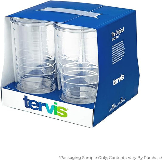 Tervis Clear & Colorful Tabletop Made in USA Double Walled Insulated Tumbler Travel Cup Keeps Drinks Cold & Hot, 16oz - 4pk, Clear