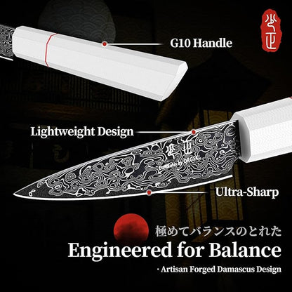 DRGSKL Damascus Fruit Knife 3.5 inch - VG10 Paring Knife for Precision Cutting - Small Kitchen Knives with Japanese G10 Handle - In Gift Box